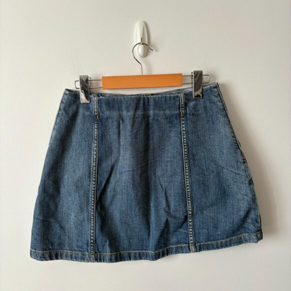 Aritzia Wilfred Free Aherns Exposed Button Front Denim Mini Skirt Size 6 - Picture 6 of 8